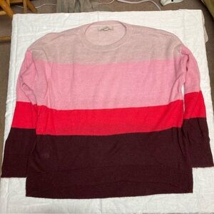 LOFT Crewneck Colorblock Sweater in Pink Stripes